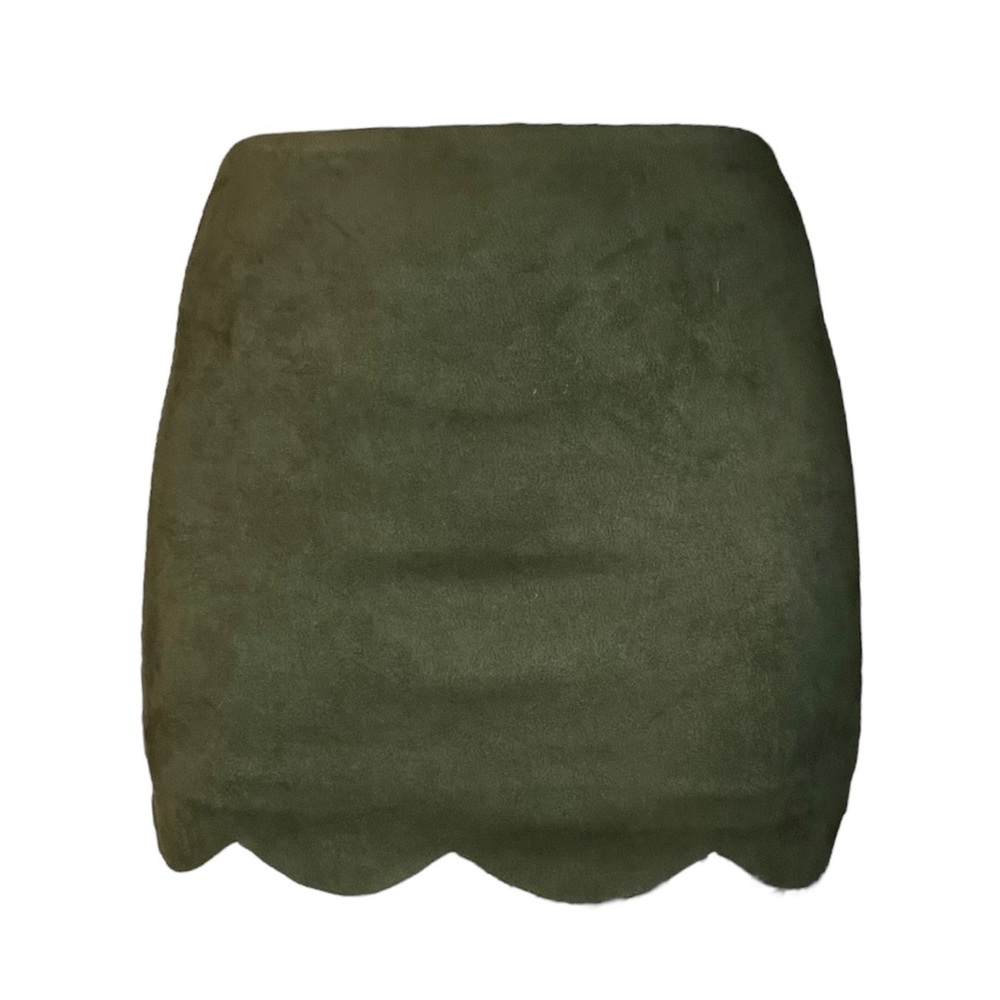 ❤️ Scalloped Green Khaki Suede Miniskirt